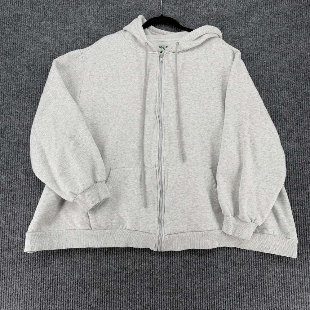 Womens Zip Hoodie 2XL Oversized Gray Plus Size Sweatshirt Shiny By Nature